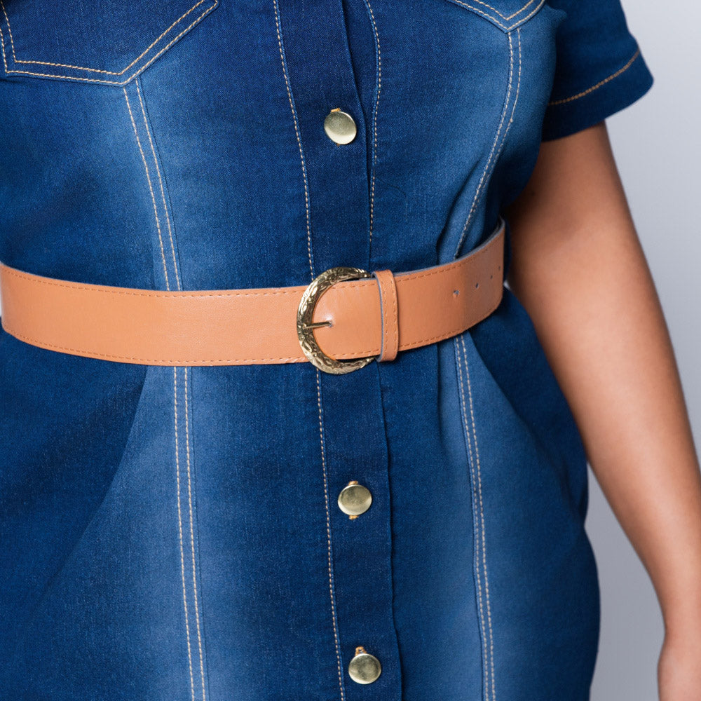 Plus Size Belt Edit Panel Denim Dress