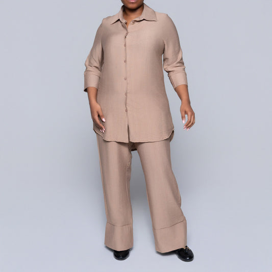 Plus Size Mocca Button Down Top