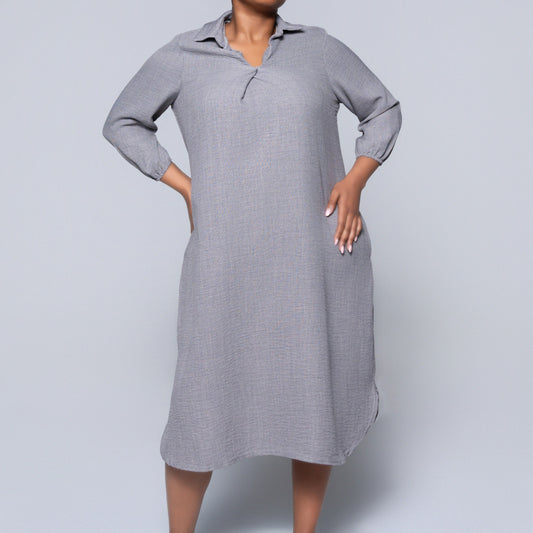 Plus Size Plain Grey Twill Tunic