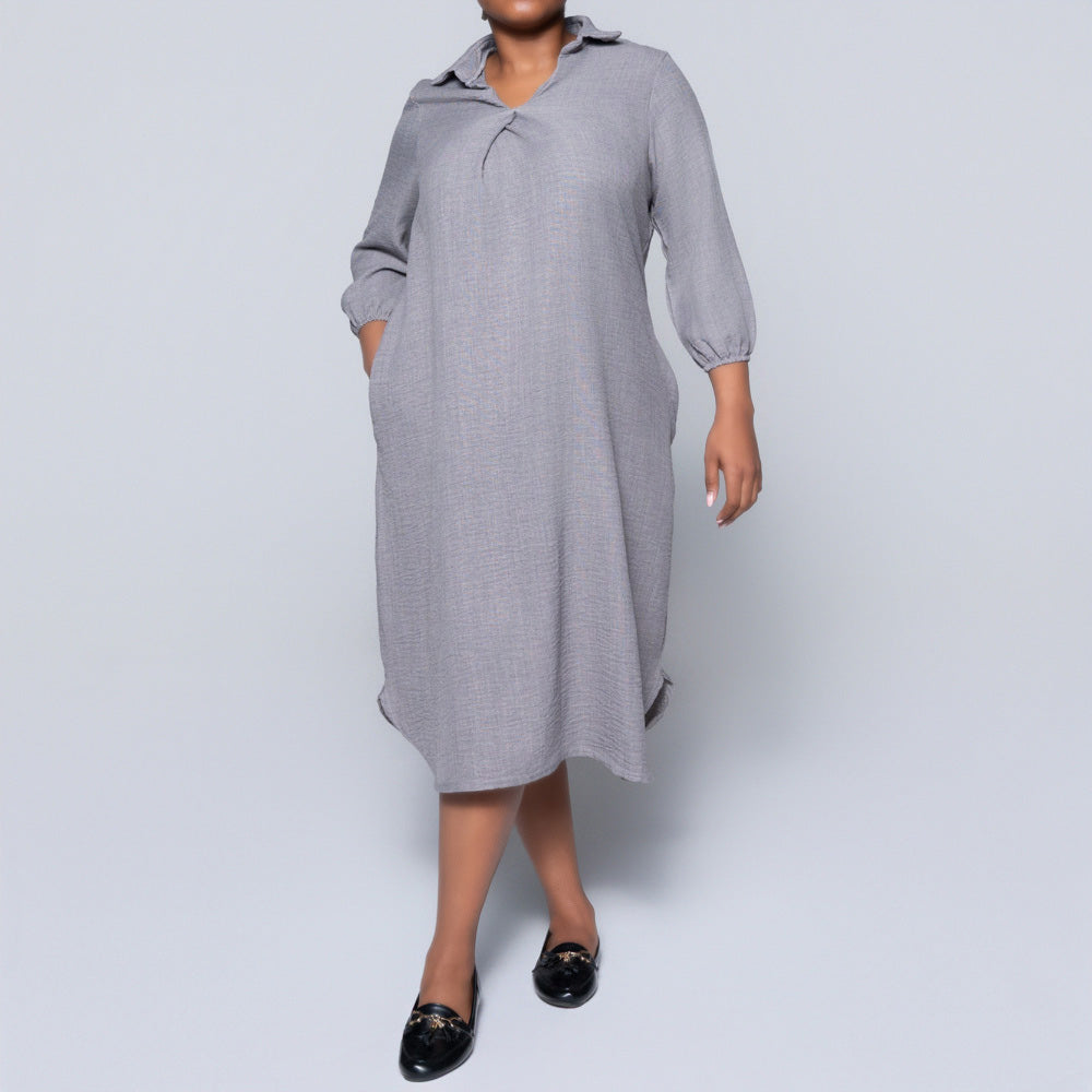 Plus Size Plain Grey Twill Tunic