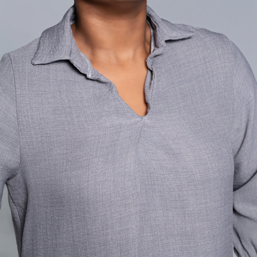 Plus Size Plain Grey Twill Tunic