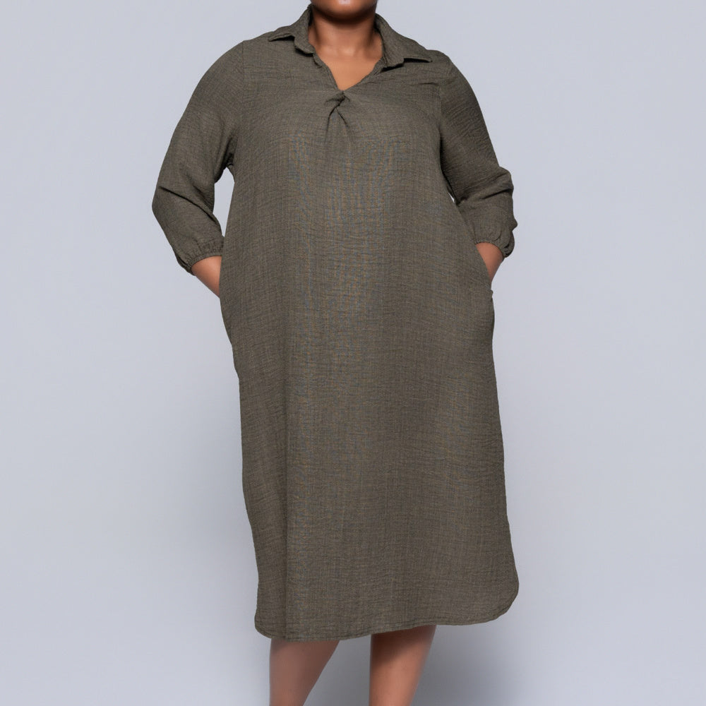 Plus Size Plain Olive Twill Tunic