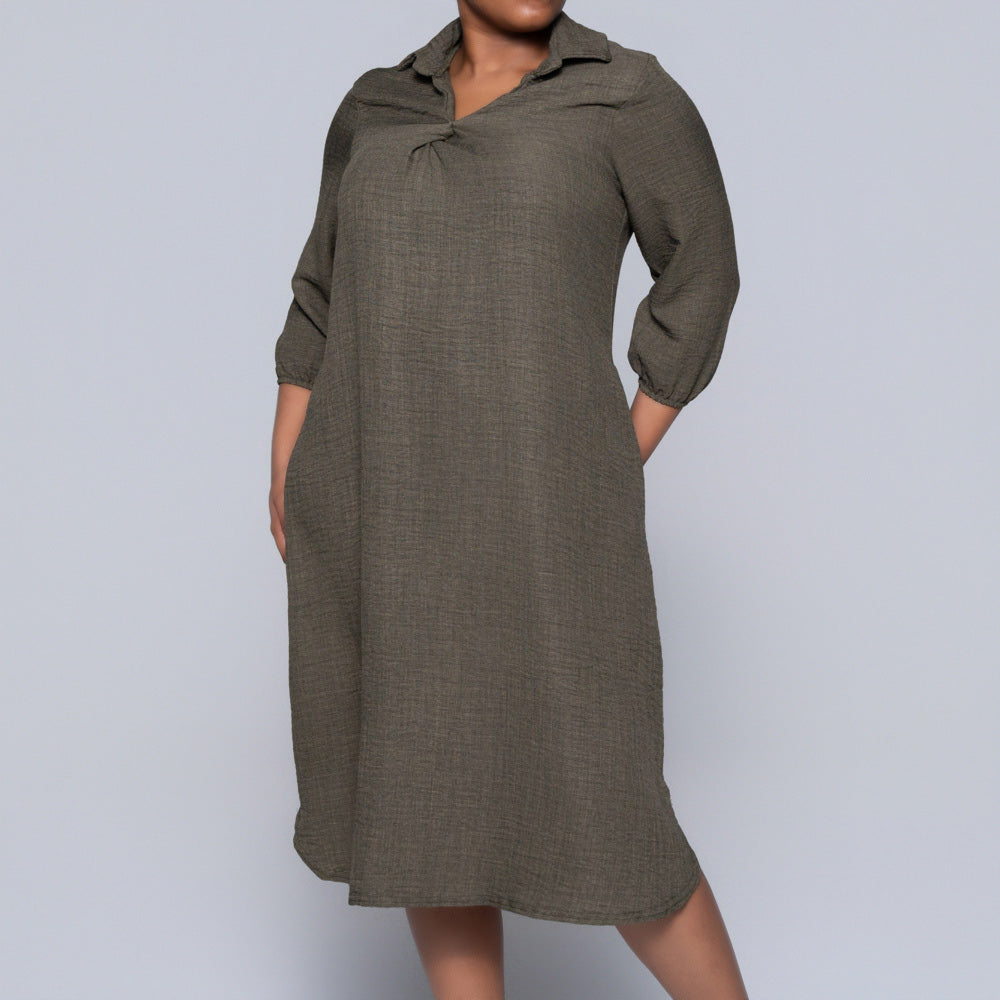 Plus Size Plain Olive Twill Tunic
