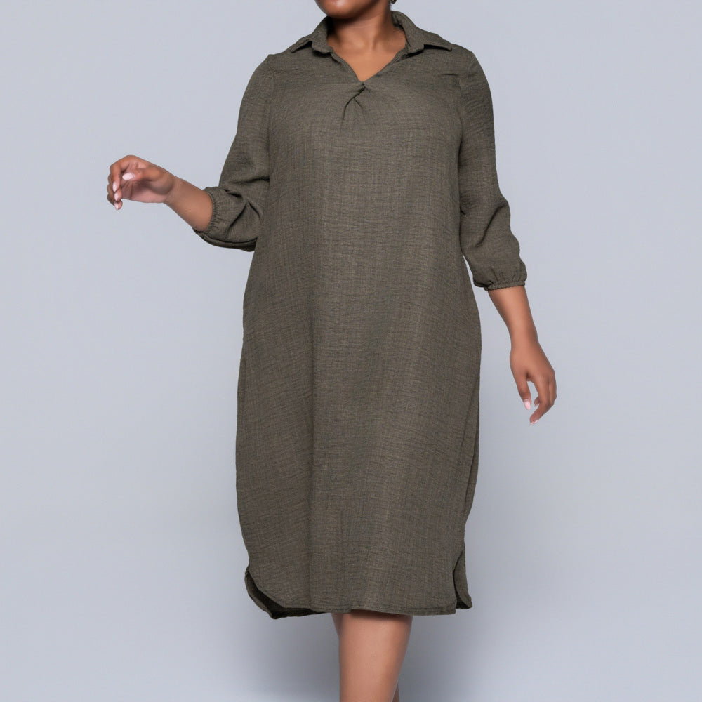 Plus Size Plain Olive Twill Tunic