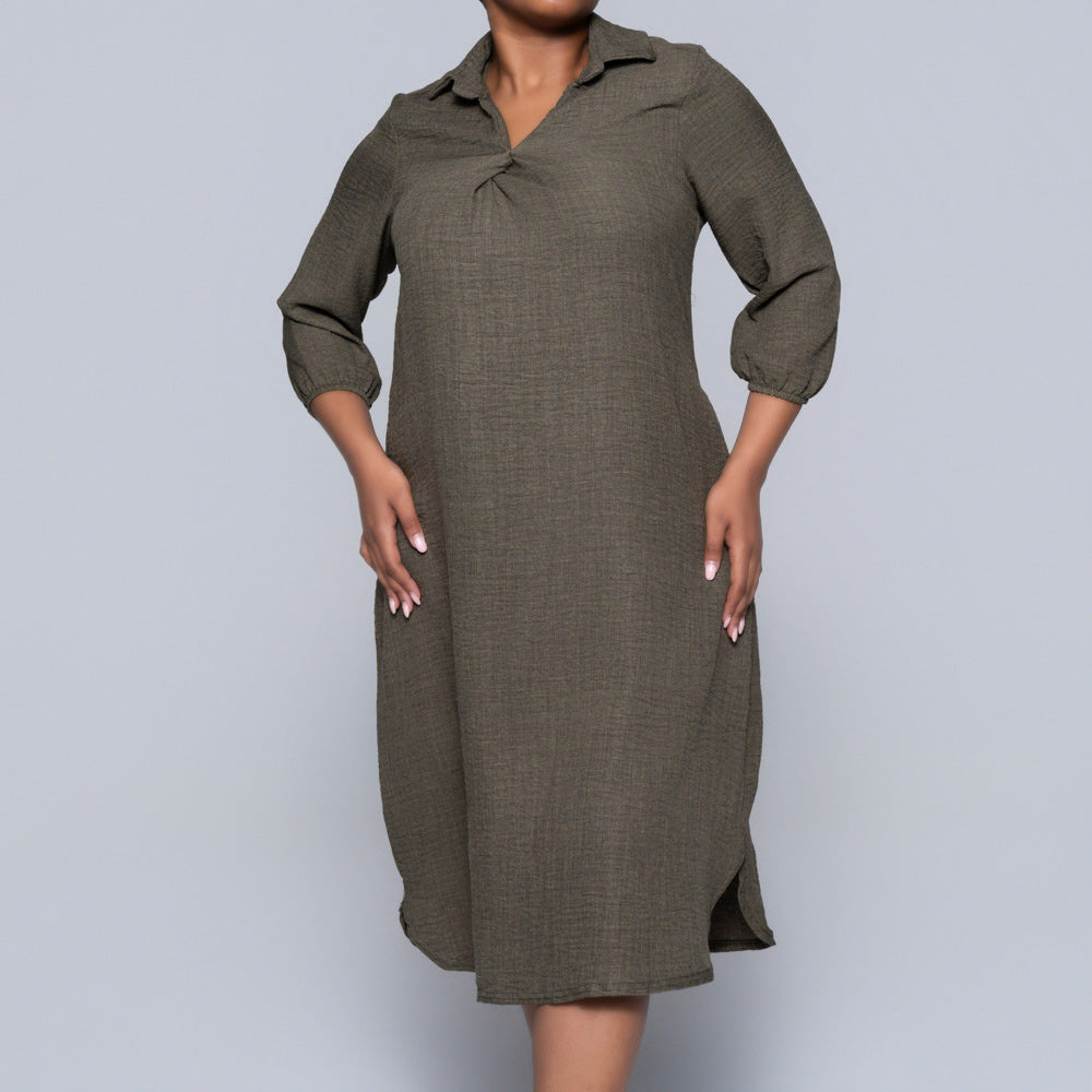 Plus Size Plain Olive Twill Tunic