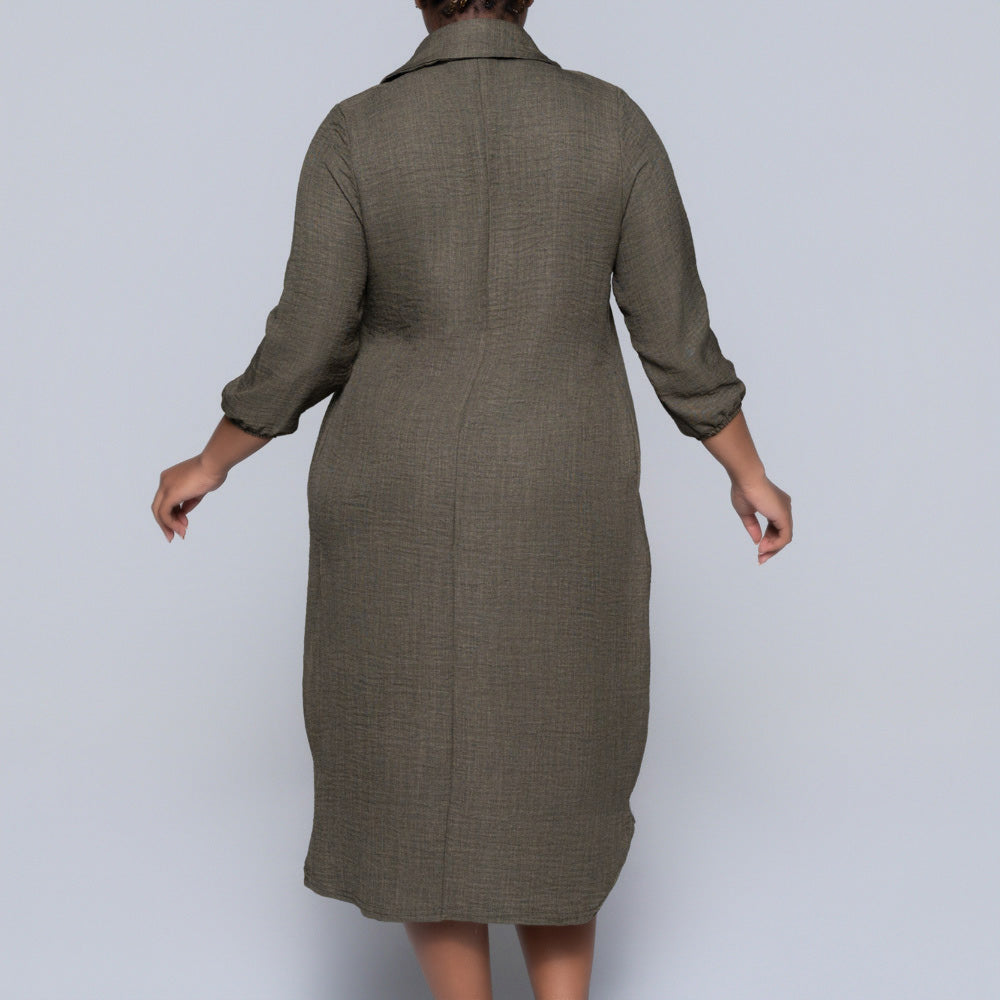 Plus Size Plain Olive Twill Tunic