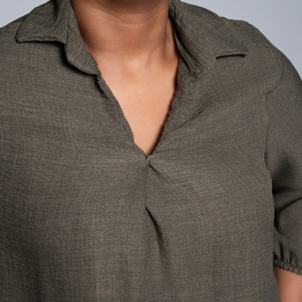 Plus Size Plain Olive Twill Tunic
