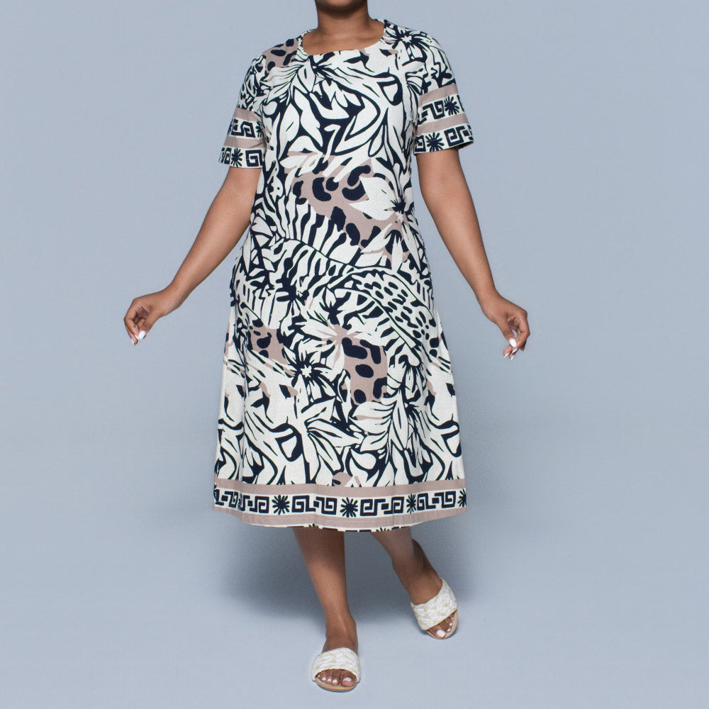 Plus Size Border Print Tunic