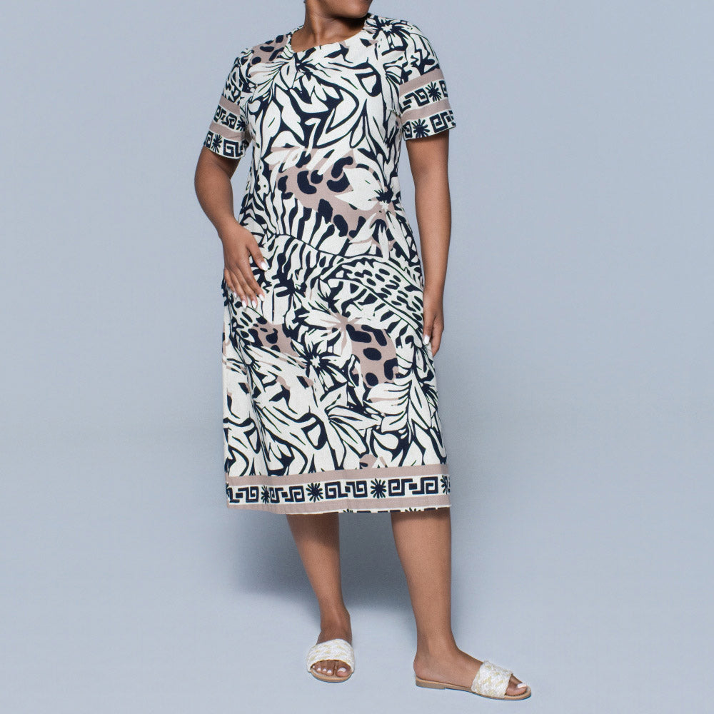 Plus Size Border Print Tunic