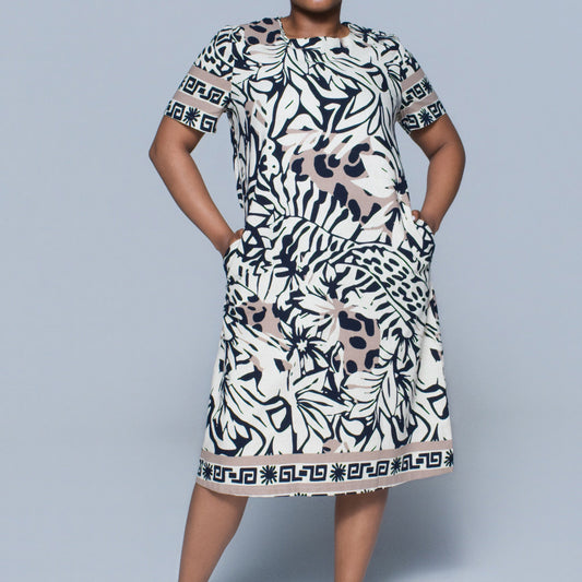 Plus Size Border Print Tunic