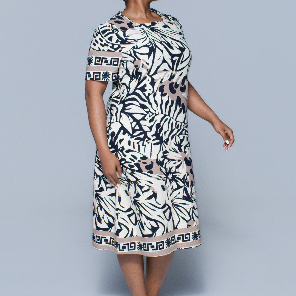 Plus Size Border Print Tunic
