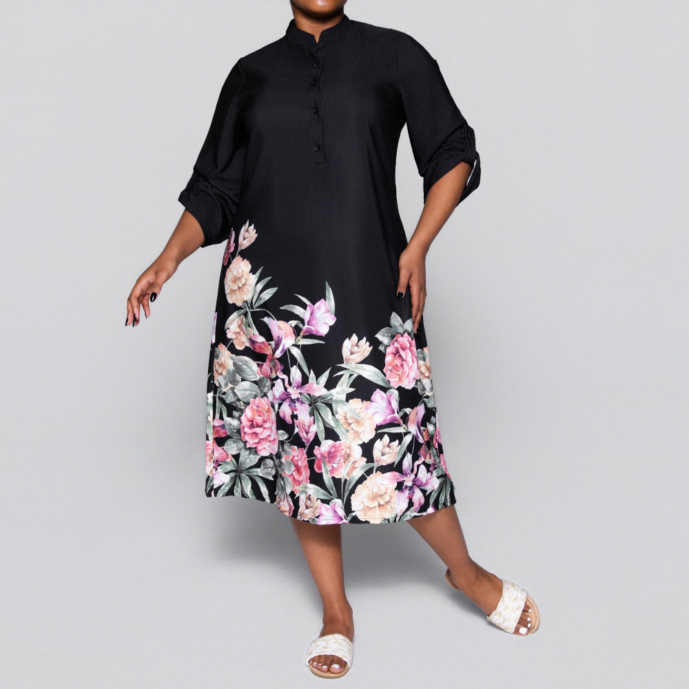 Black Plus Size Floral Print Summer Tunic