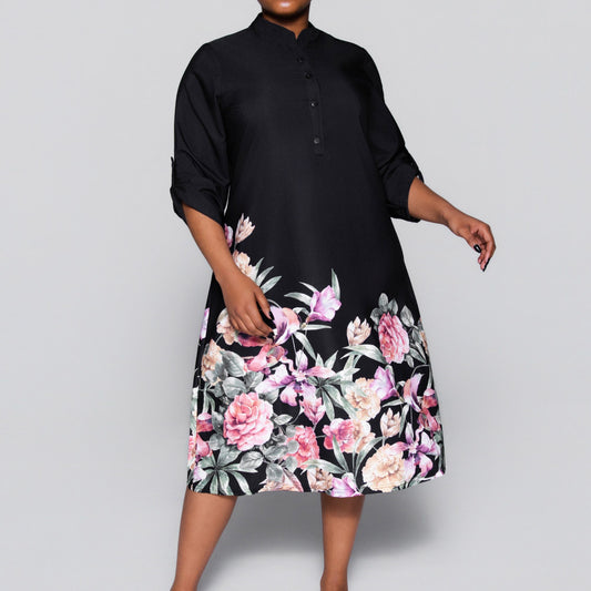 Black Plus Size Floral Print Summer Tunic