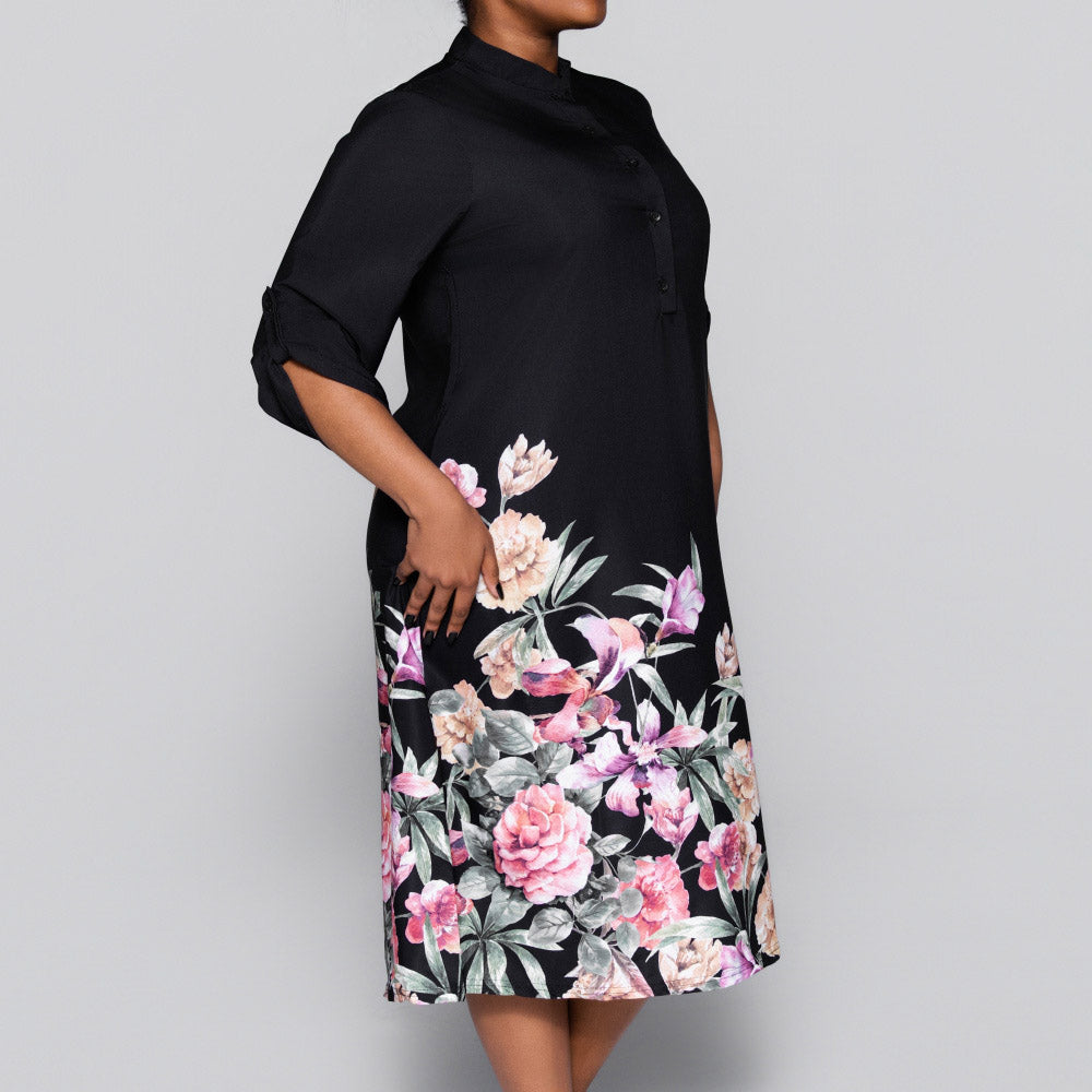 Black Plus Size Floral Print Summer Tunic