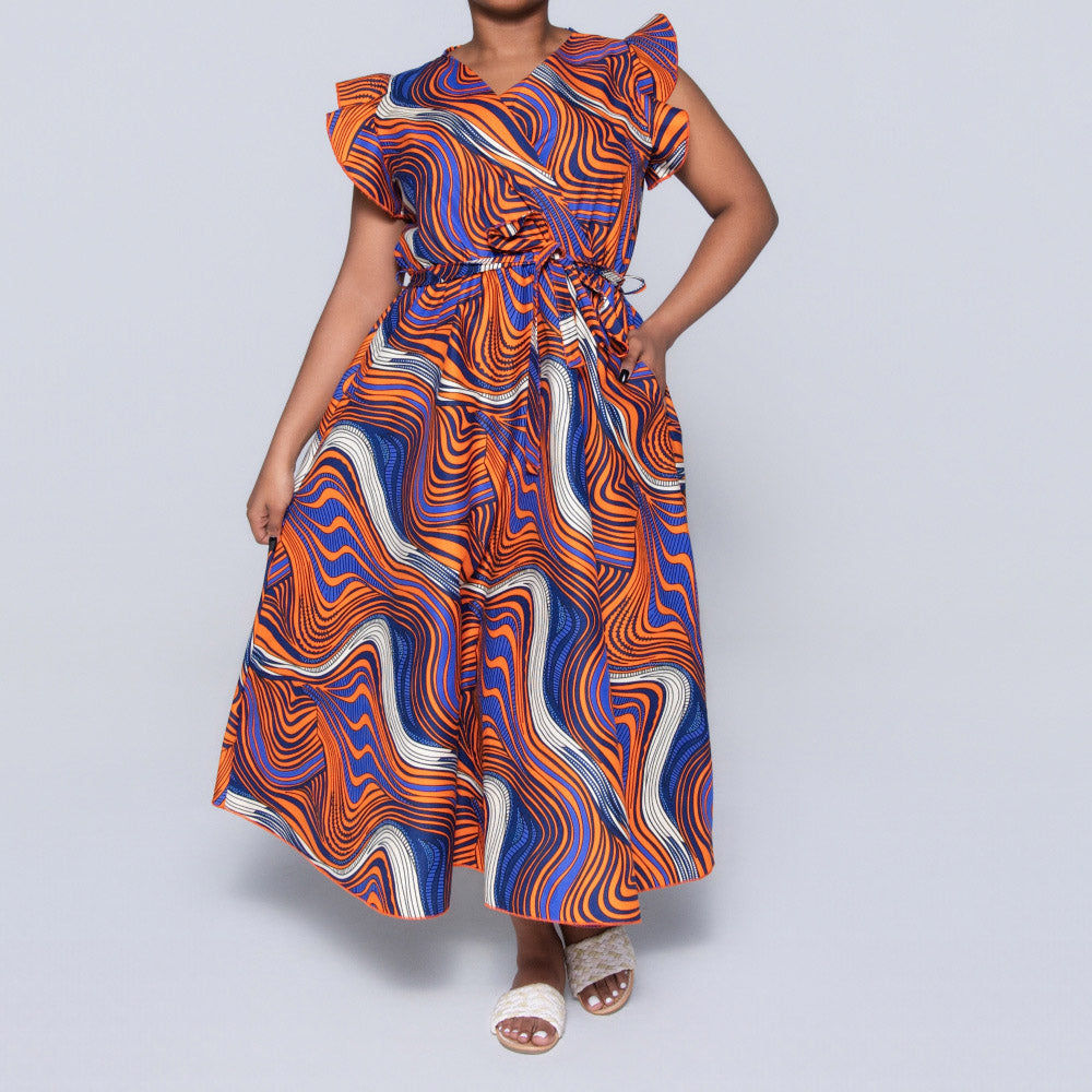 Plus Size Orange Ethnic Print Dress