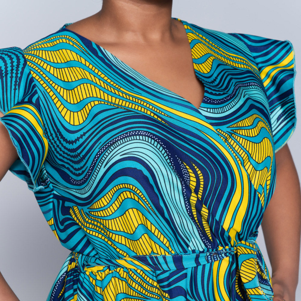 Plus Size Teal Ethnic Print Dress