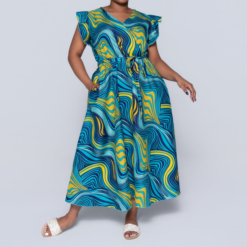 Plus Size Teal Ethnic Print Dress