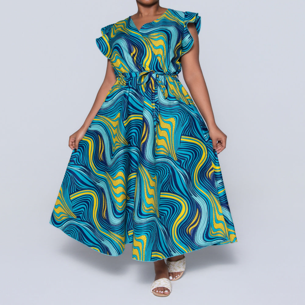 Plus Size Teal Ethnic Print Dress