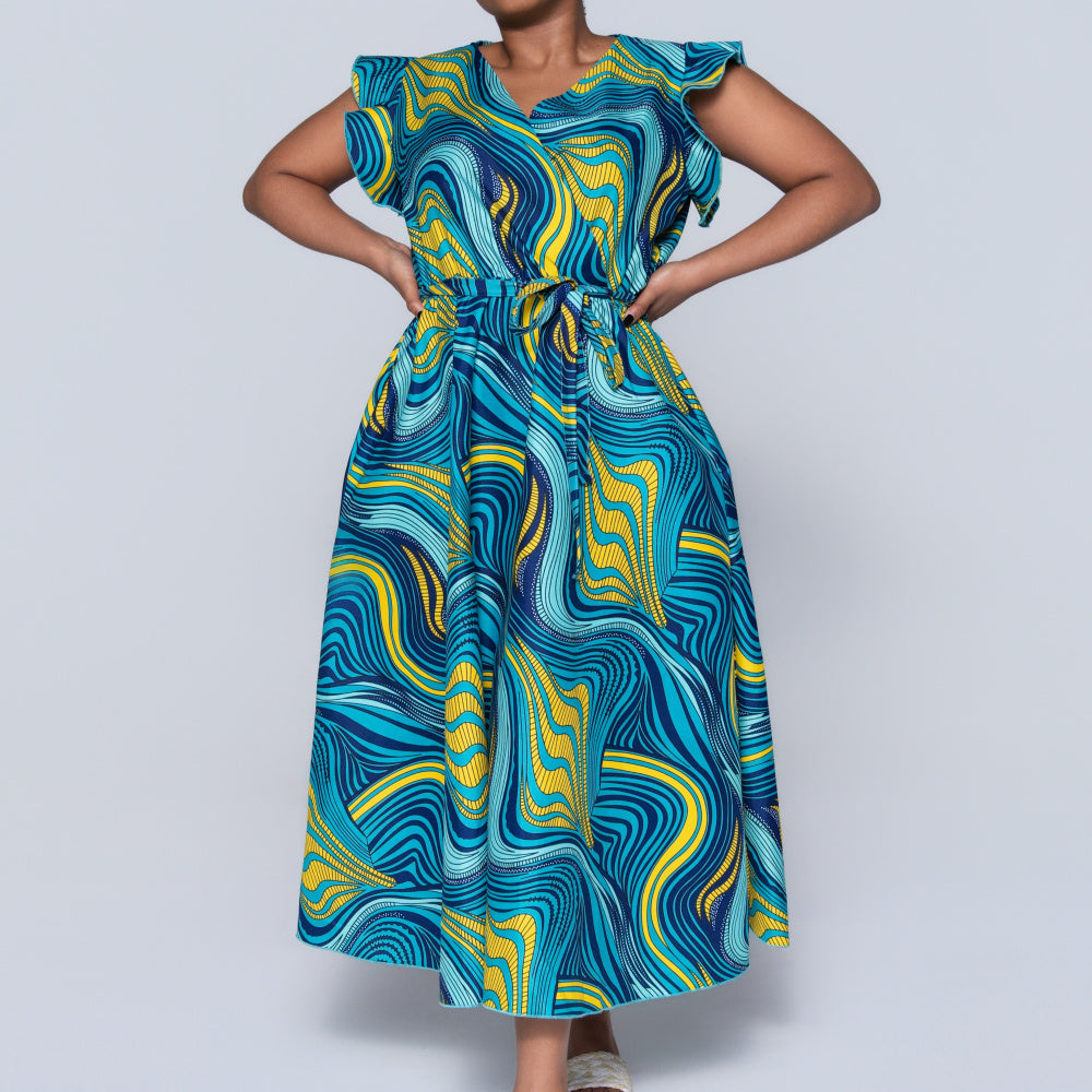 Plus Size Teal Ethnic Print Dress