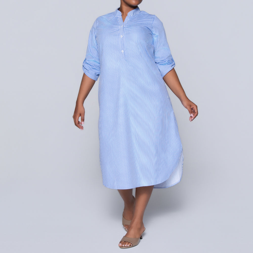 Blue Plus Size Cotton Striped Tunic