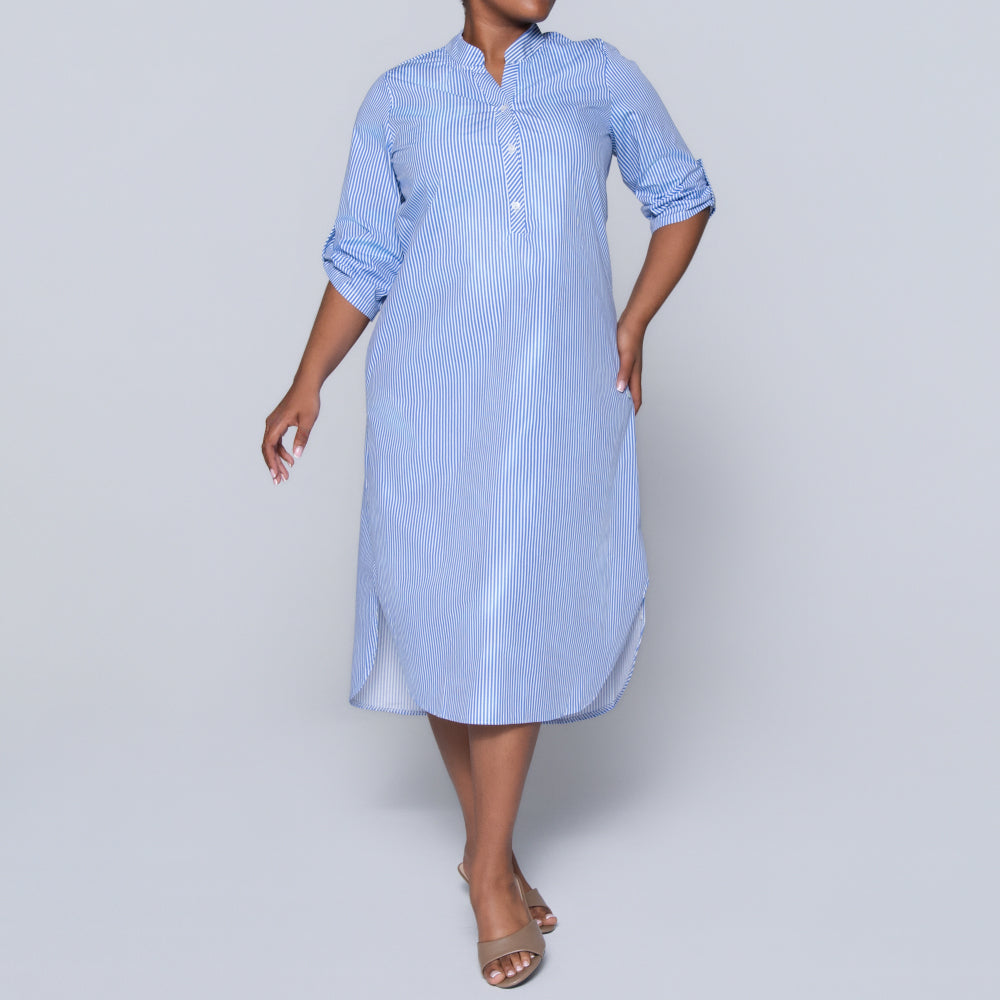 Blue Plus Size Cotton Striped Tunic