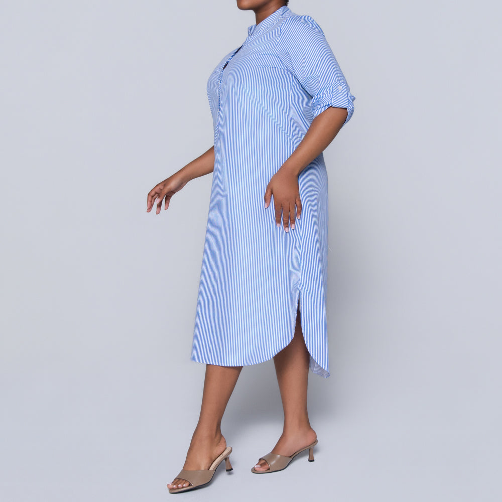 Blue Plus Size Cotton Striped Tunic