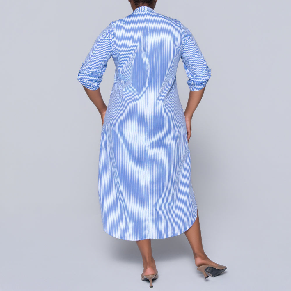 Blue Plus Size Cotton Striped Tunic