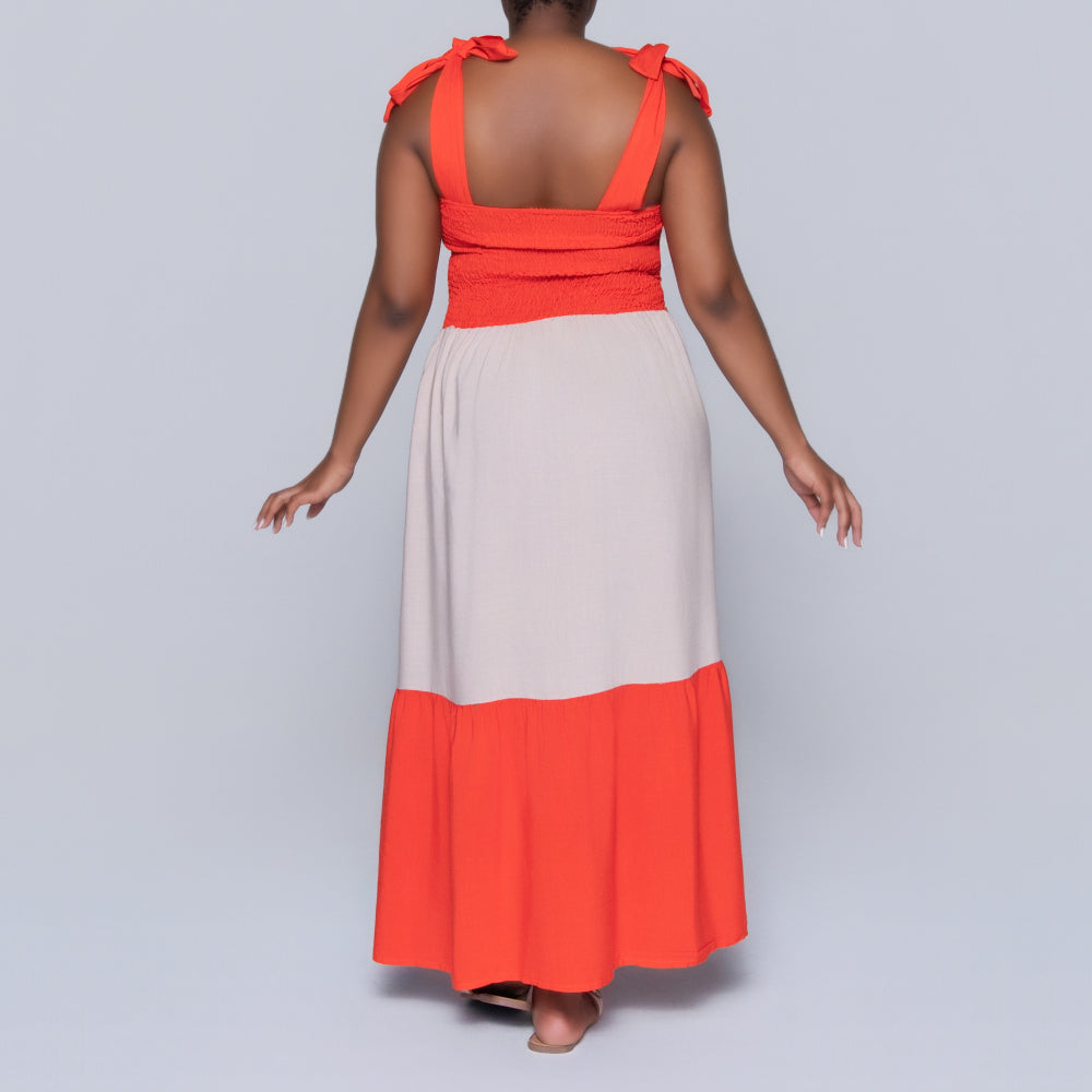 Plus Size Terracotta Colour Block Dress
