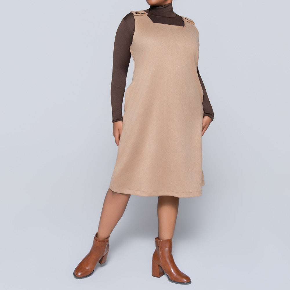 Plus Size Stone Scuba Suede Pinafore Dress  Fashion World ZA