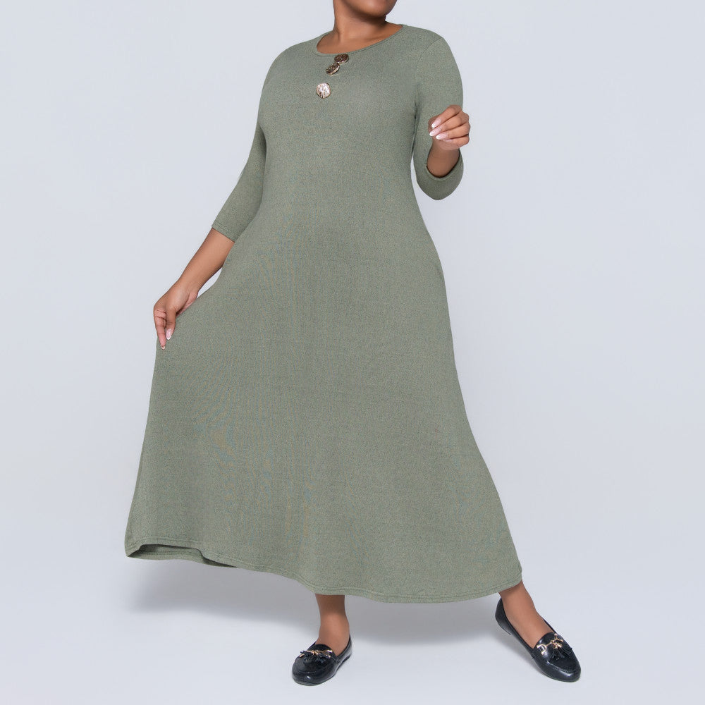 long jersey knit dress Plus Elise Quarter Sleeve Long Jersey Knit Dress Black/Nude/Silver / 20W