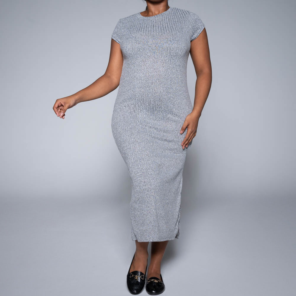 Grey Short Sleeve Rib Dress