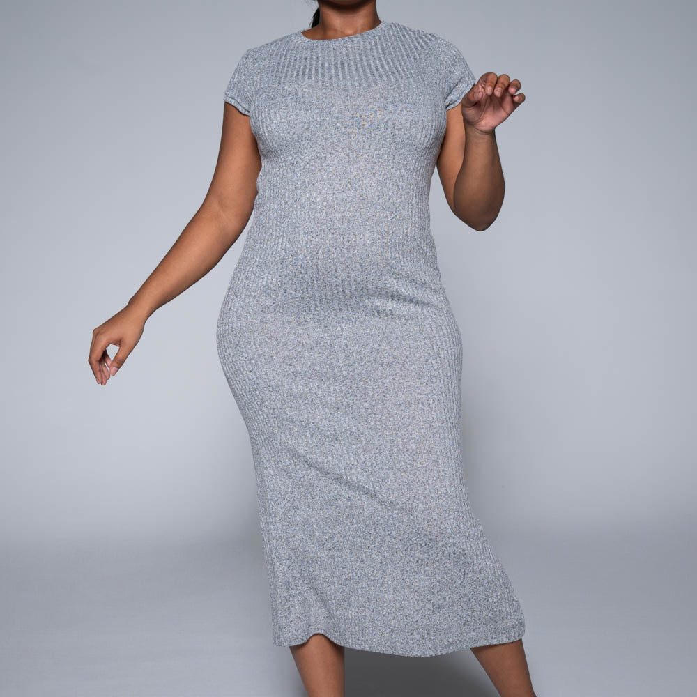 Grey Short Sleeve Rib Dress