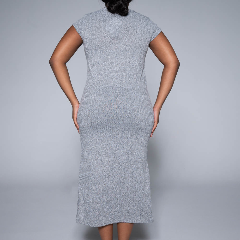 Grey Short Sleeve Rib Dress
