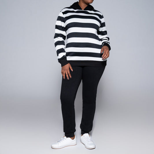 Black Striped Hooded Track Top