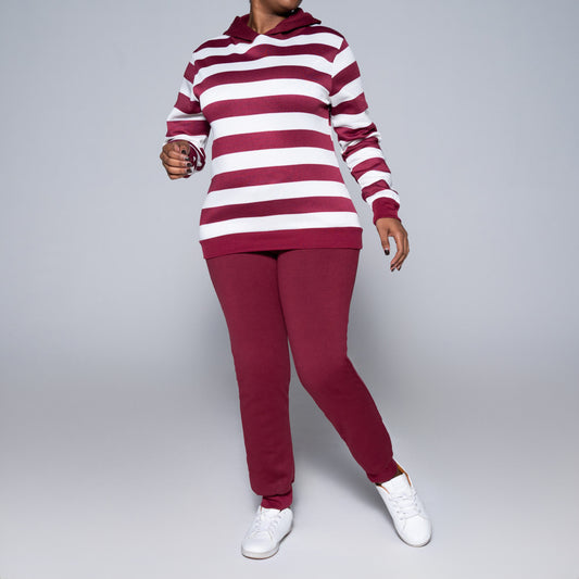 Burgandy Striped Hooded Track Top