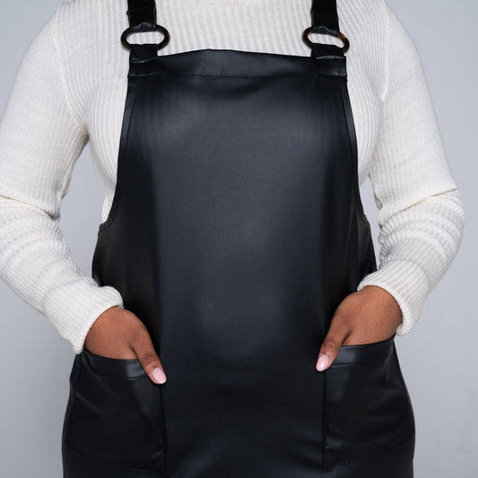 Black Pleather Pinafore Dress