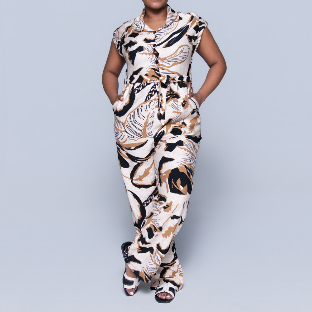 Camel/Black Printed Jumpsuit