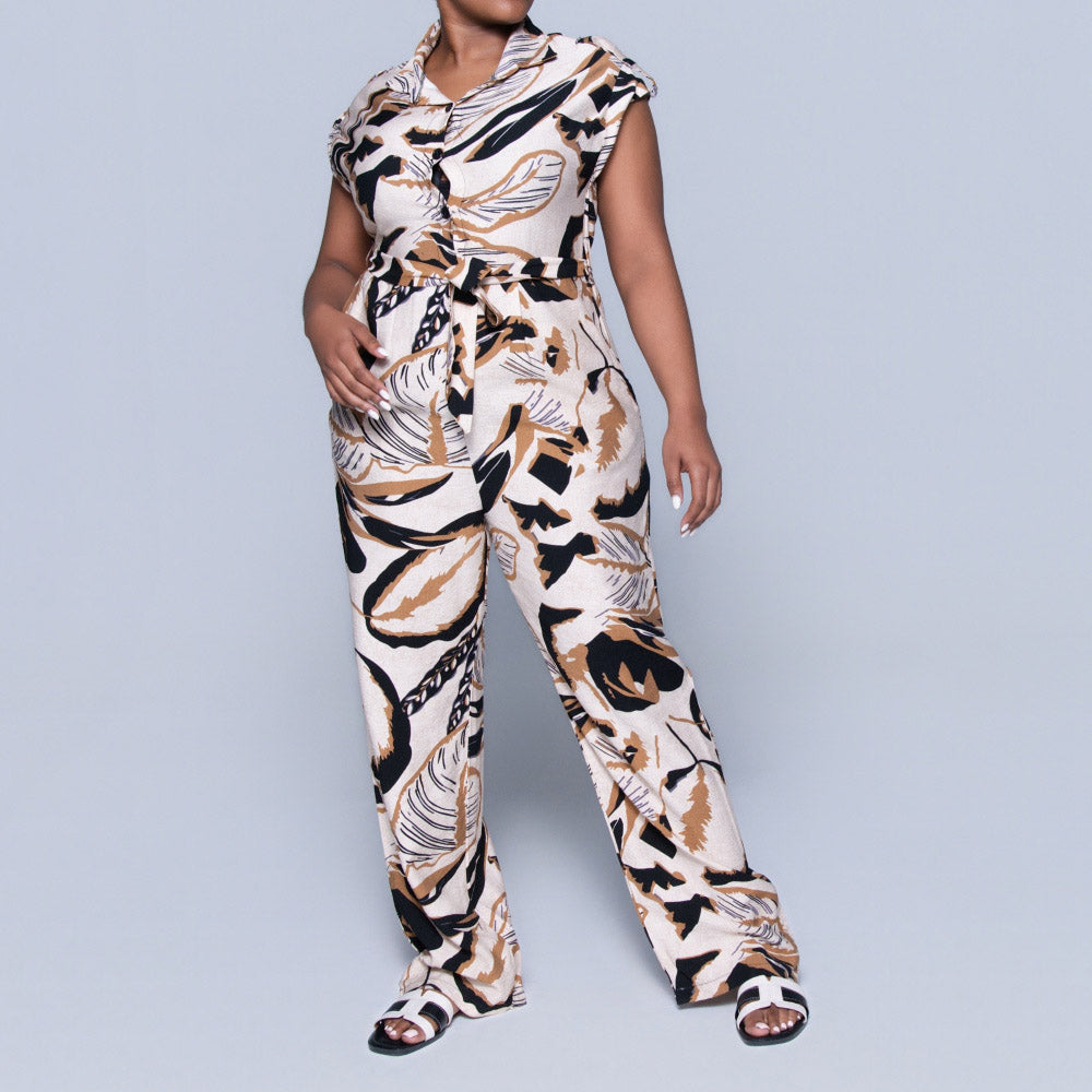 Camel/Black Printed Jumpsuit