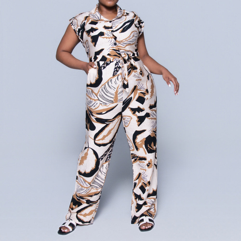 Camel/Black Printed Jumpsuit