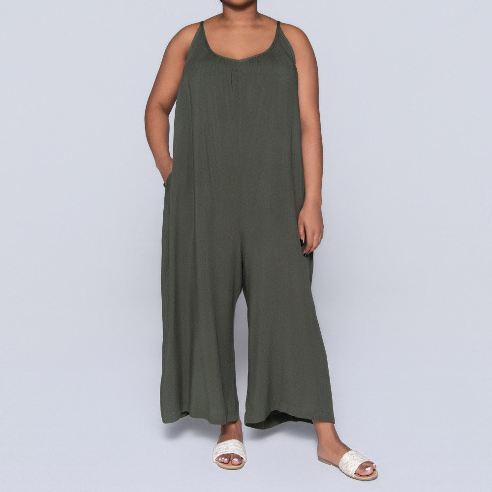Strappy Plain Olive Jumpsuit
