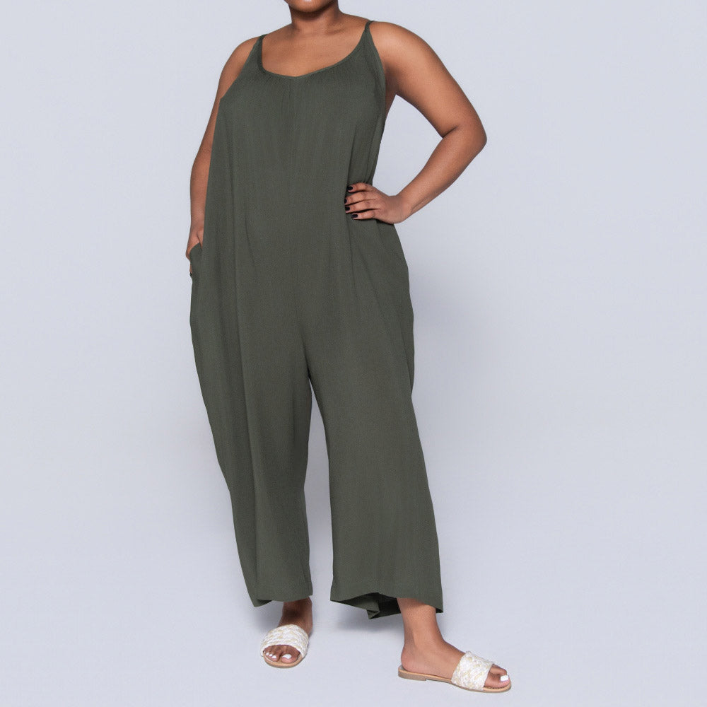 Strappy Plain Olive Jumpsuit