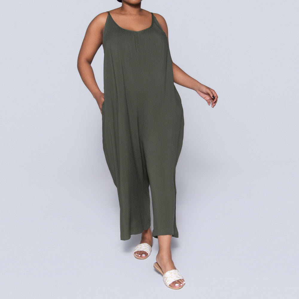 Strappy Plain Olive Jumpsuit