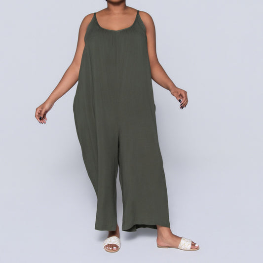 Strappy Plain Olive Jumpsuit
