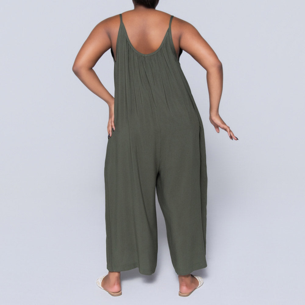 Strappy Plain Olive Jumpsuit