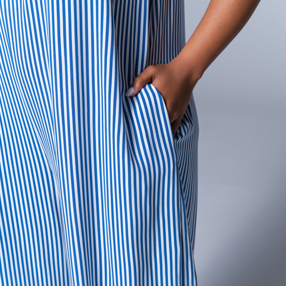 Blue Strappy Striped Viscose Jumpsuit
