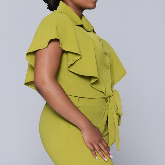 Chartreuse Tie-Up Crop Top