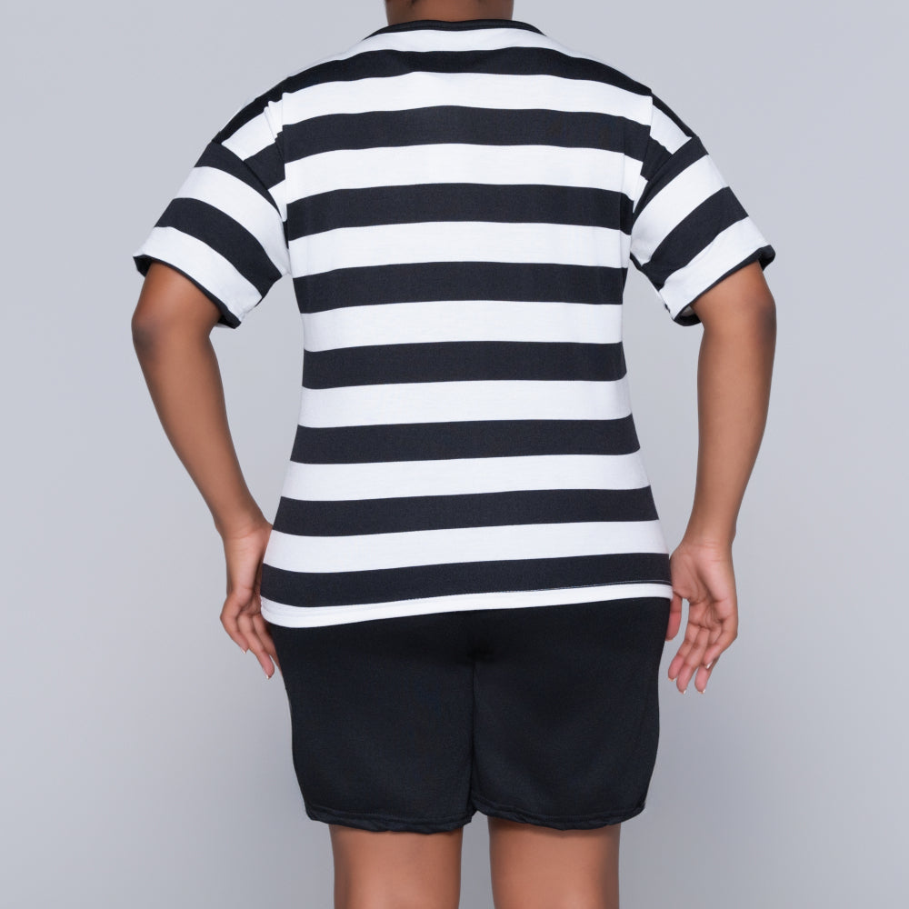 Black/Ivory Striped Shorts And Top Set