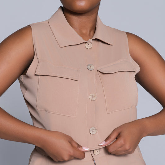 Stone Sleeveless Formal Top