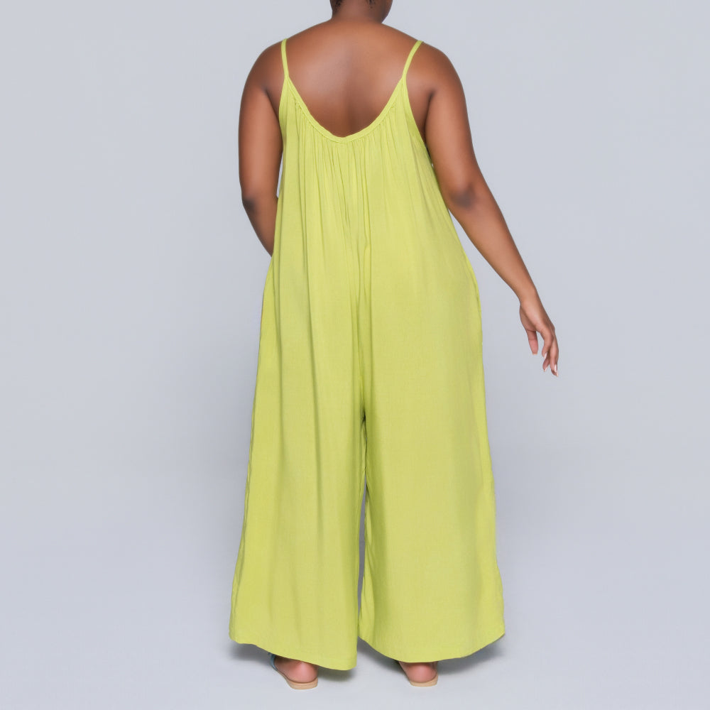 Strappy Chartreuse Viscose Jumpsuit