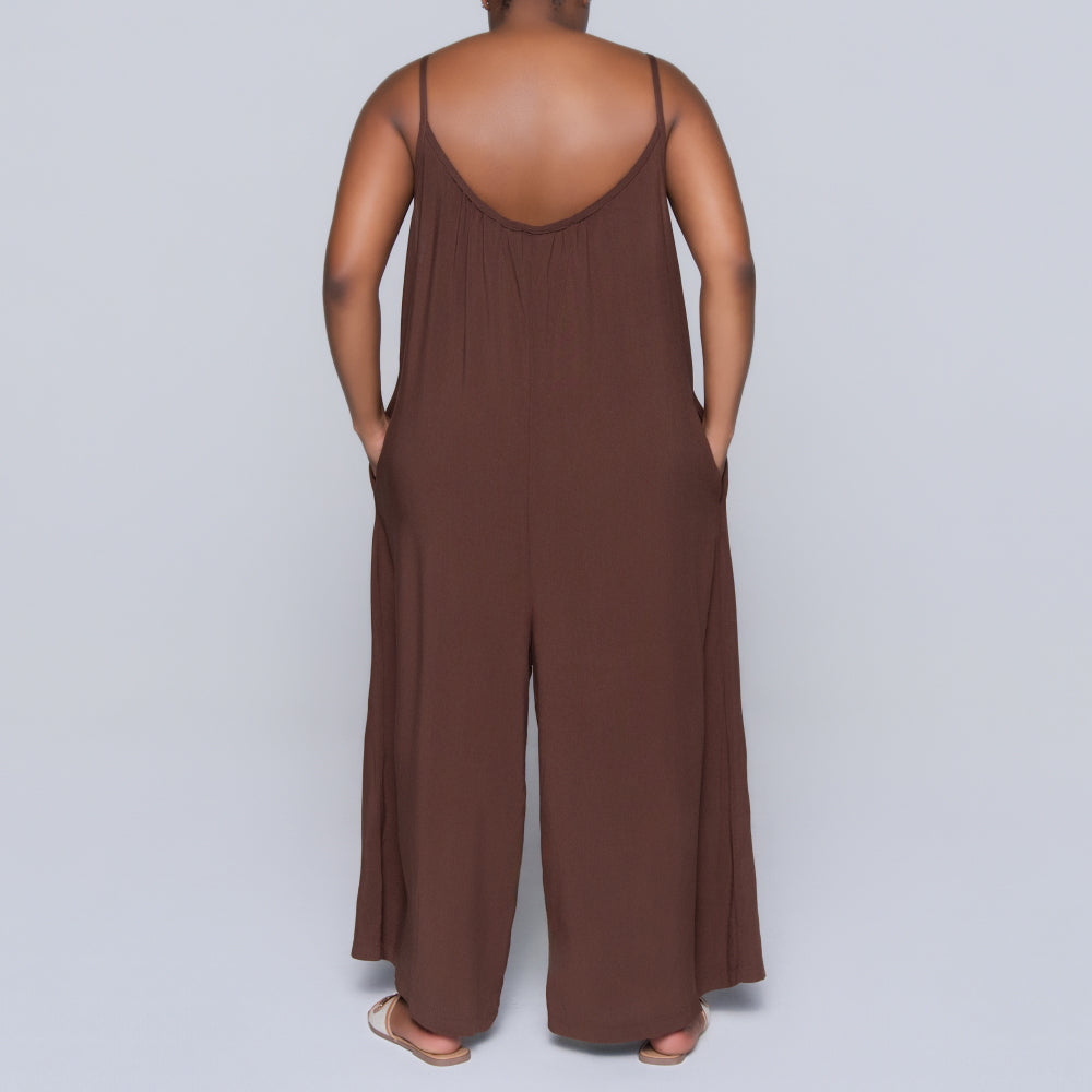 Strappy Chocolate Viscose Jumpsuit